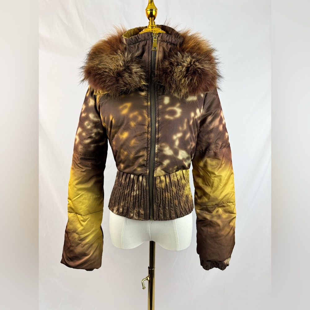 PRADA Vintage Authentic Fur Collar Down Coat Jacket Size S Women